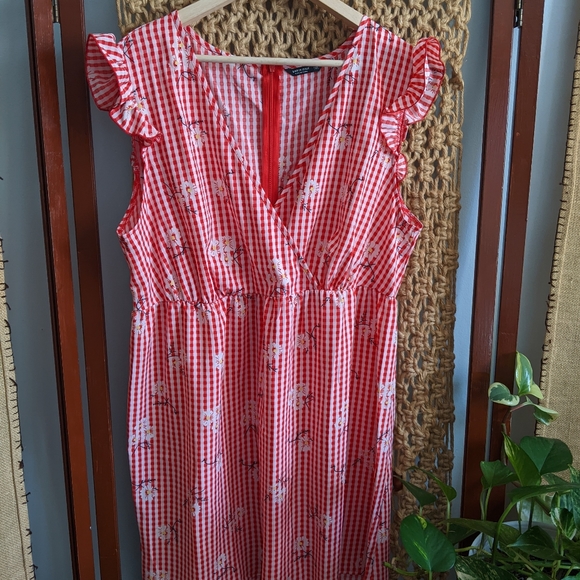 Red Gingham Daisy Summer Dress (XL/1X) - Picture 3 of 7